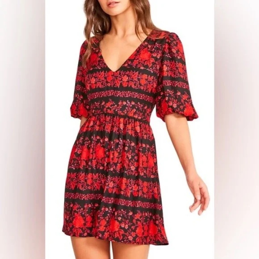 BB Dakota Red and Black Floral Mini Dress